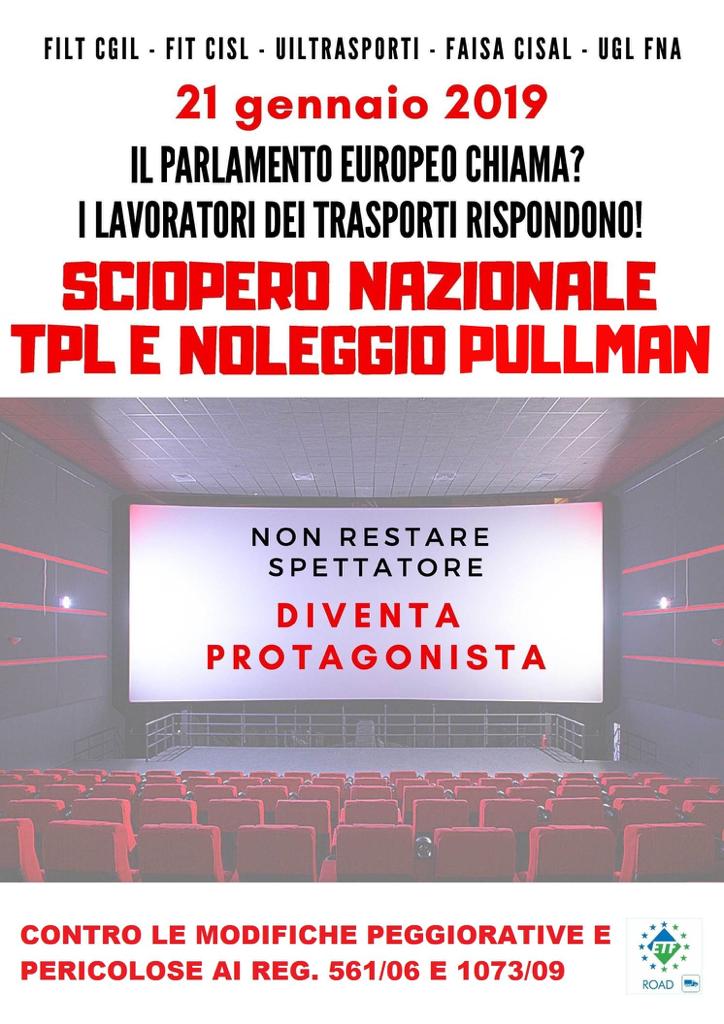 SCIOPERO NAZIONALE TPL E NOLEGGIO PULLMAN 21 GENNAIO 2019